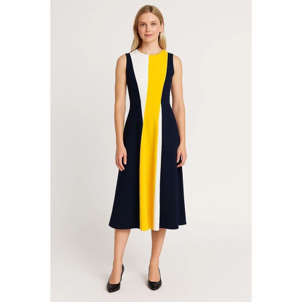 NWT. CH Carolina Herrera Colorblock Sleeveless A Line Midi Dress Sz 0 yellow - Picture 3 of 11
